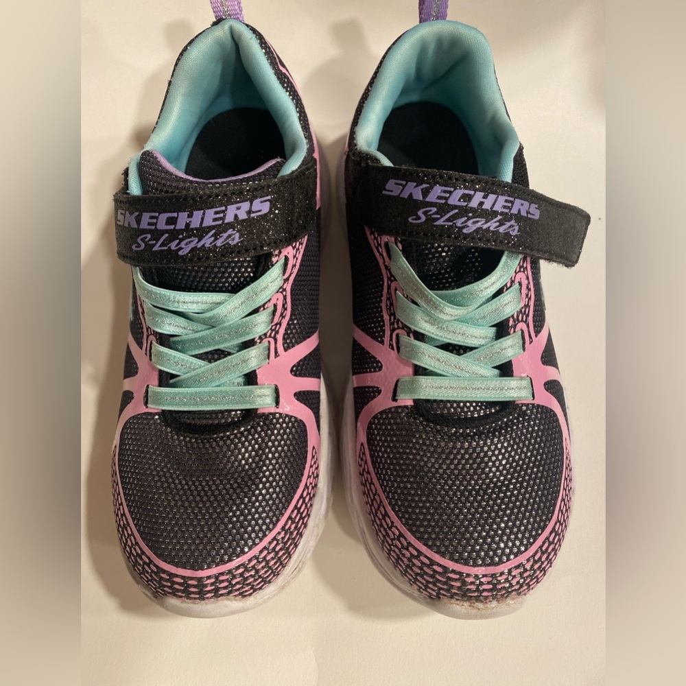 SKECHERS S-Lights Sneaker Flicker Flash LightUp SlipOn Velcro Pink Kids 3.5